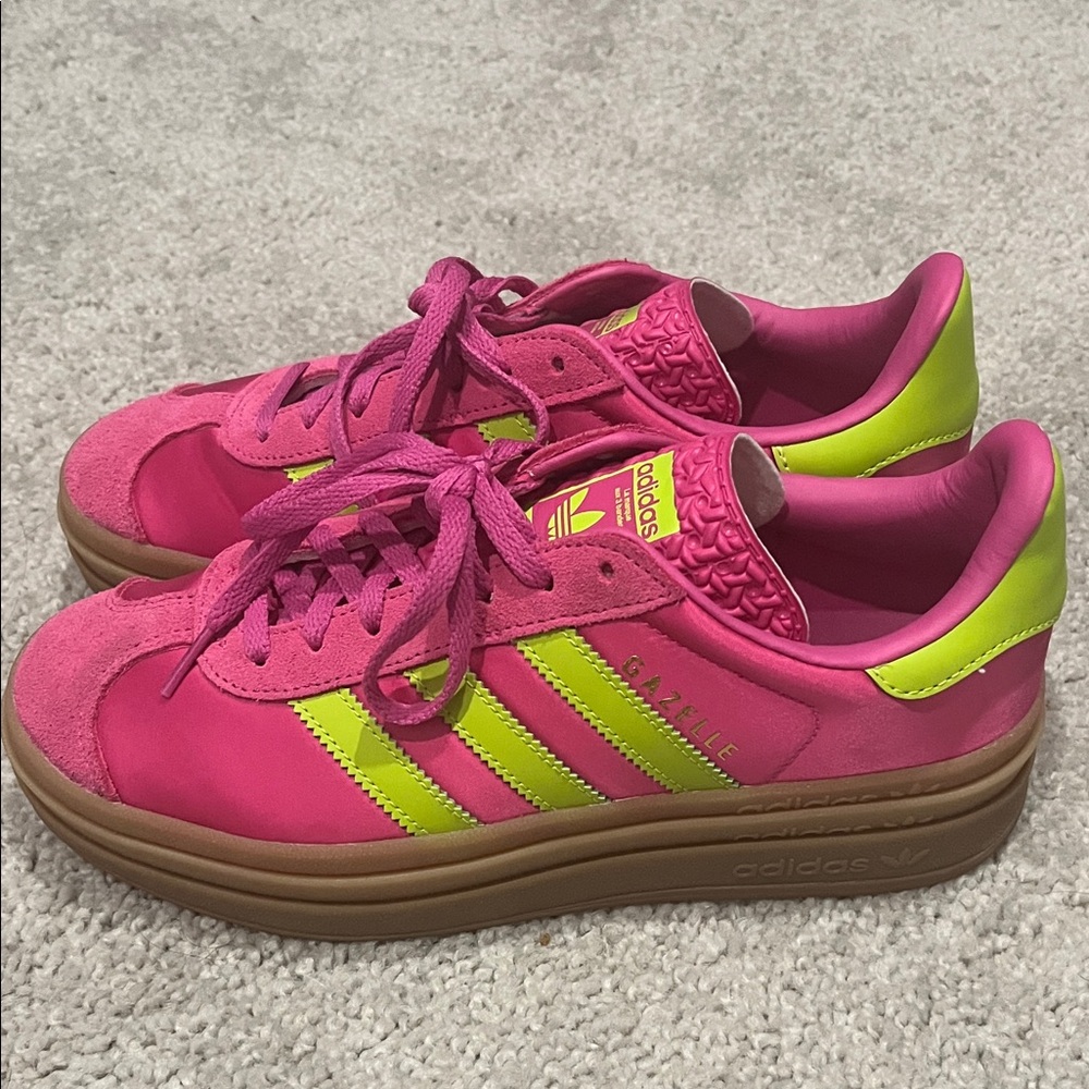 Adidas Gazelle Pink and Neon Yellow Sneakers